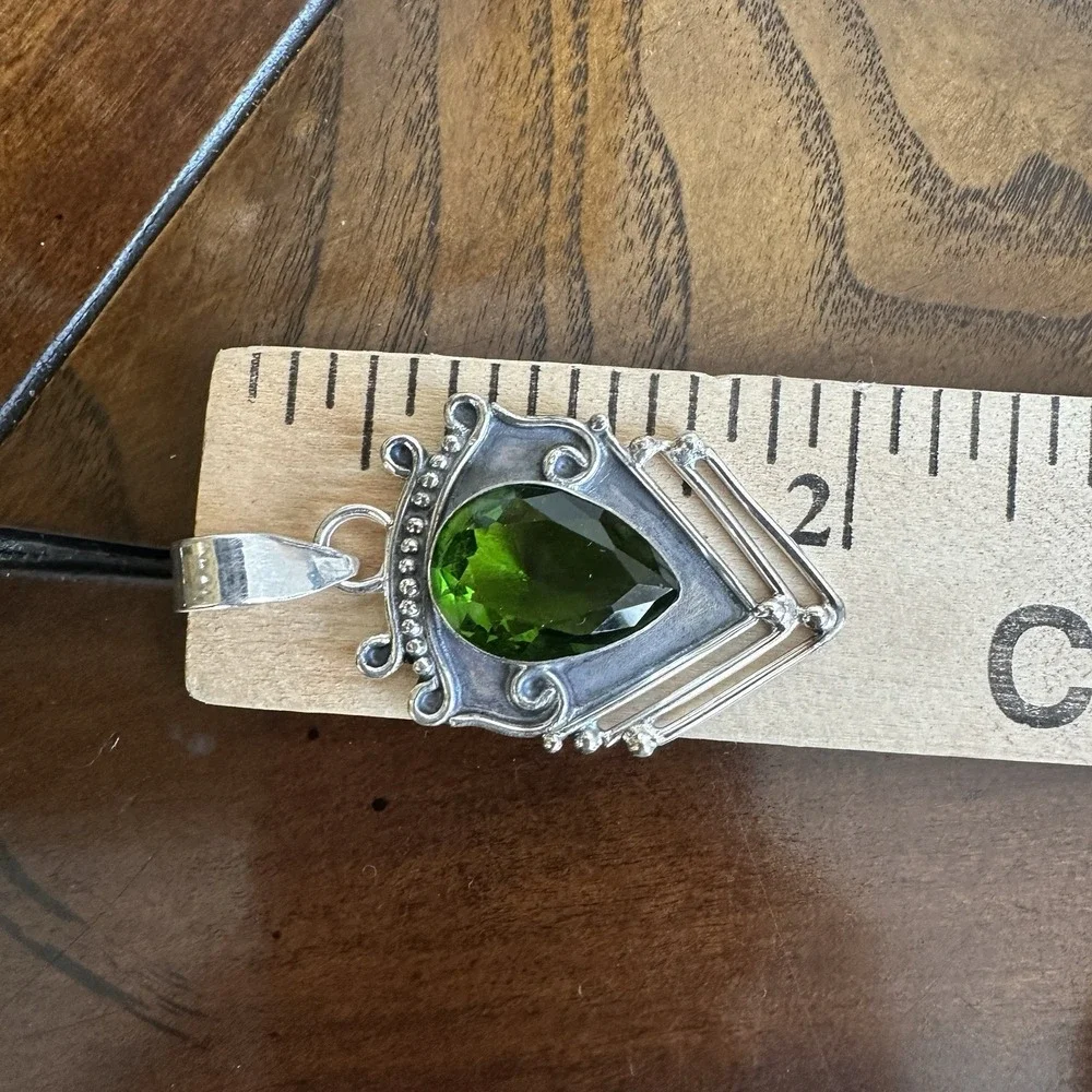 Vintage Brutalist Artisan Pendant 2 Inch Green Lab Peridot Gem 925 Sterling 7.7g
